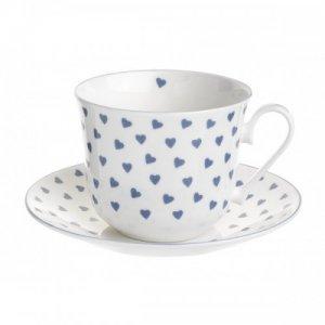 ROY KIRKHAM FINE BONE CHINA | BLUE HEARTS SET OF TWO ''CHATSWORTH'' LARGE BREAKFAST CUP & SAUCERS